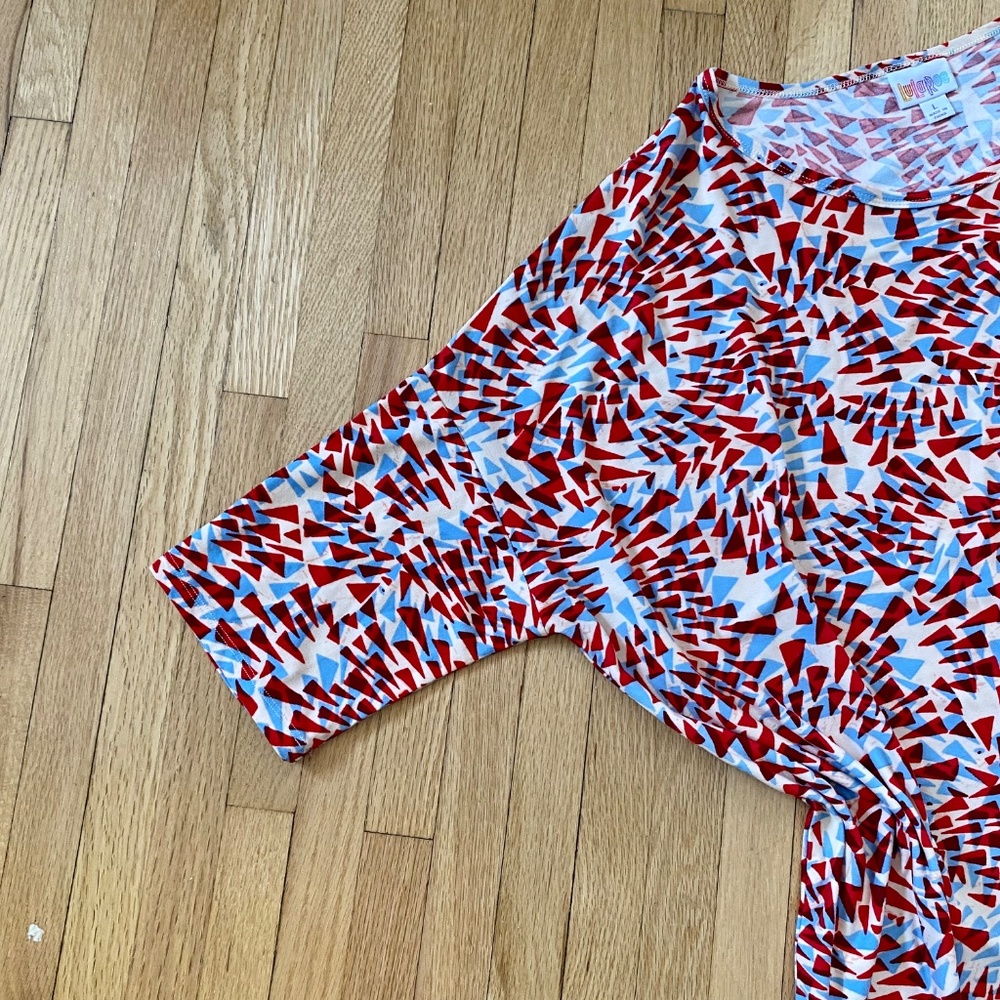 Modern‎ Casual L Flowing Tunic Top Geometric Red Blue Pattern - Picture 3 of 9